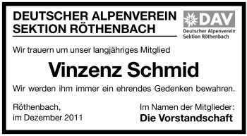 Traueranzeige von Vinzenz Schmid von Pegnitz-Zeitung